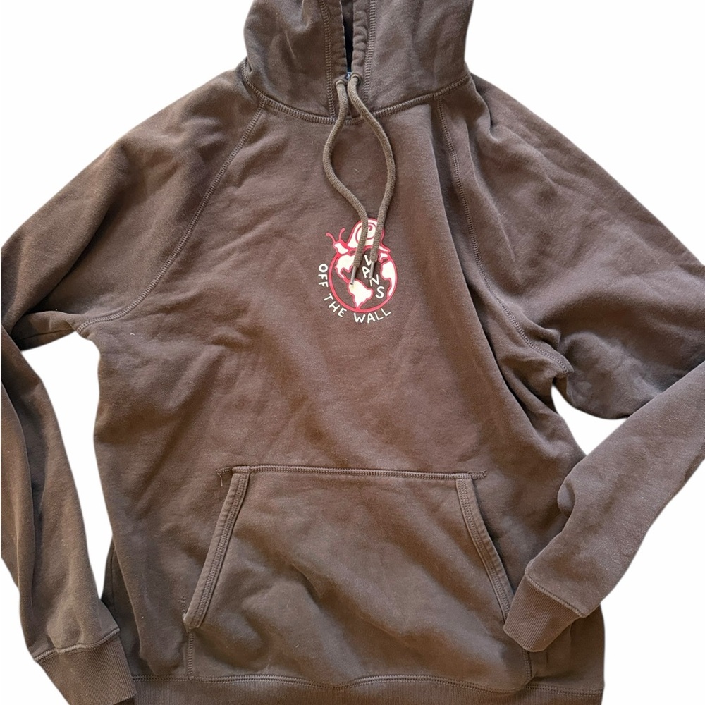 Vans Brown Pullover Hoodie with Pink & White 'Off The Wall' Logo
